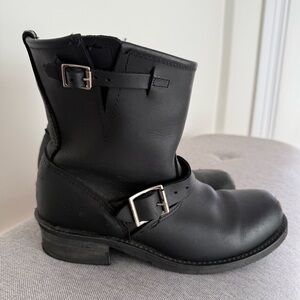 Frye 8” Engineer Boots in Greasy Black Leather